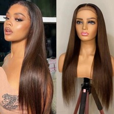  2 Lace Front Synthetic Hair Wig Straight Dark Brown Wig Heat Resistant Glueless