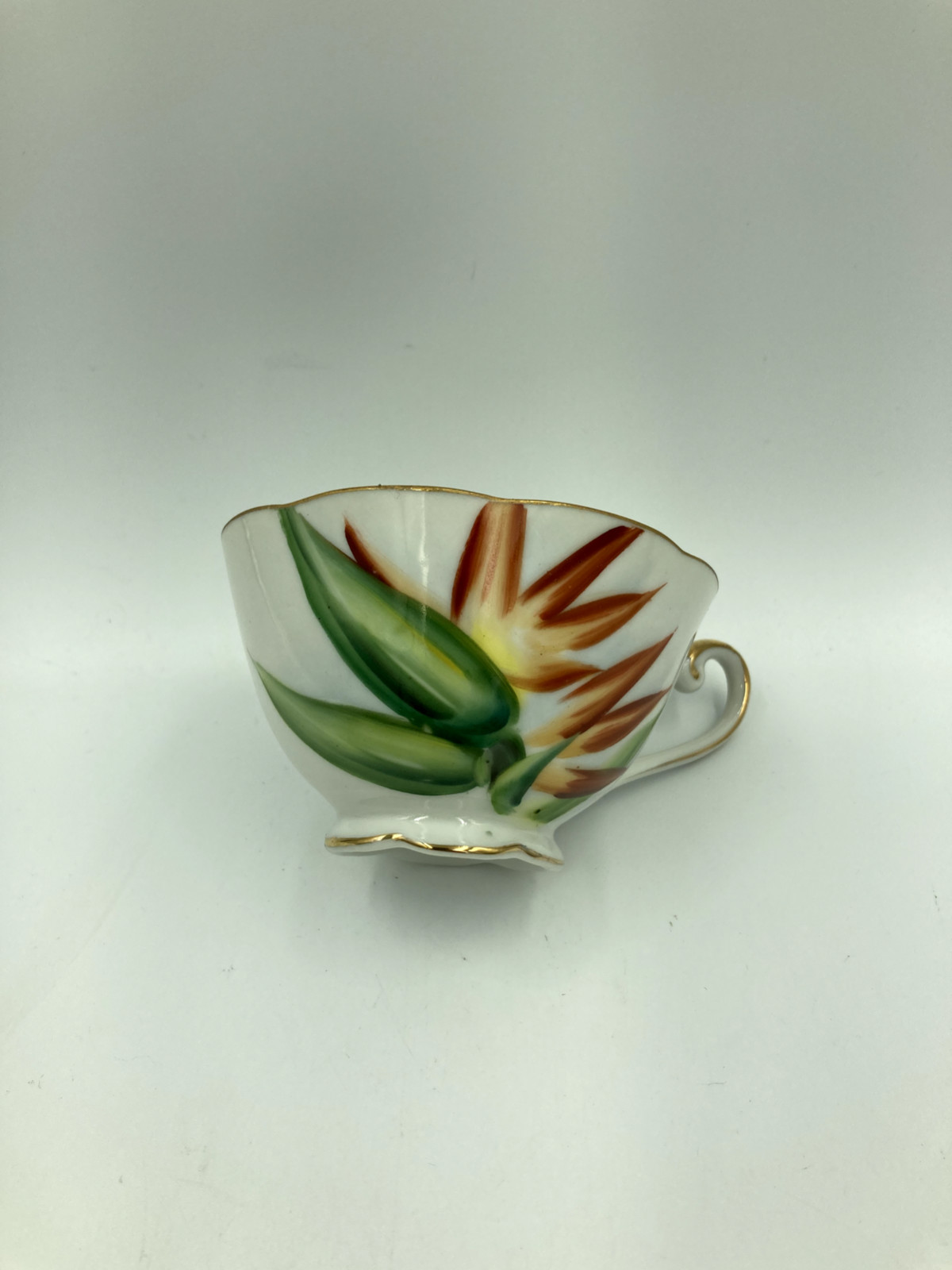 FOUR sets vtg cups/plates - 8 pcs/4 diff hand painted HI flowers/~50s japan NICE