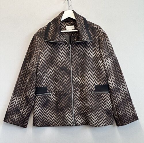 Erin London Women’s Size 1X Brown & Black Geometric Lightweight Full Zip Jacket