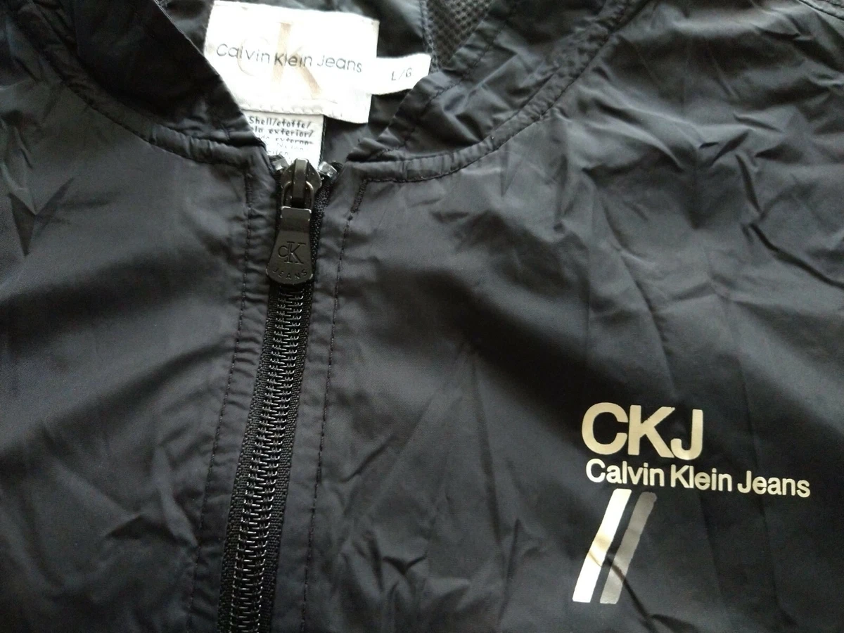 Vintage CALVIN KLEIN Spell Out Black Windbreaker Nylon Jacket Men s size Large L