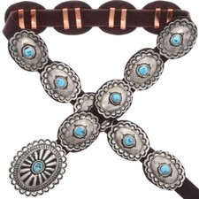 Navajo CLASSIC TURQUOISE CONCHO BELT, Santa Fe Style Stamped Silver, Men Women