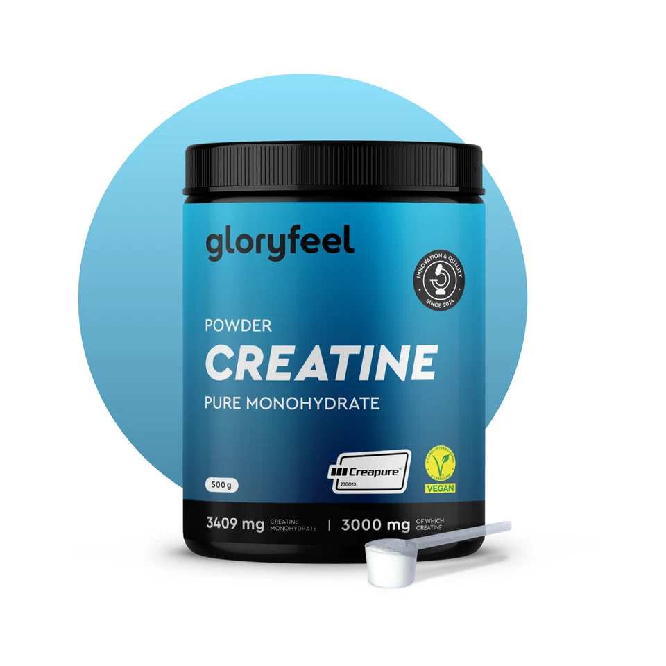 GLORYFEEL Creatin Monohydrat 500g (Creapure®) - 99,99% reines Mikronisiertes Pulver