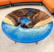 Ocean Epoxy Round Coffee & Sofa Table Top, Wooden Resin Table Home Decor