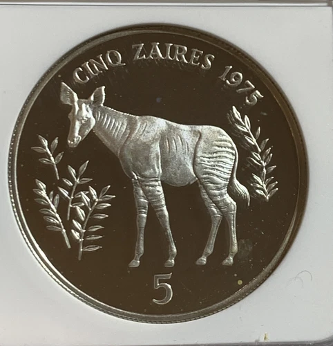 1975 Zaire (Congo), 5 ZAIRES, OKAPI: NGC PR68DCAM SILVER