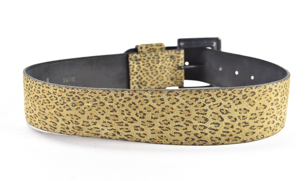 Vintage Leopard Print Belt Nan Lewis Monkey Brass Buckle S/M 