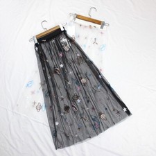 Damen Glitzernde Mesh Midi Rock Mit Stickerei Spitze Elastischer Bund A-Linie