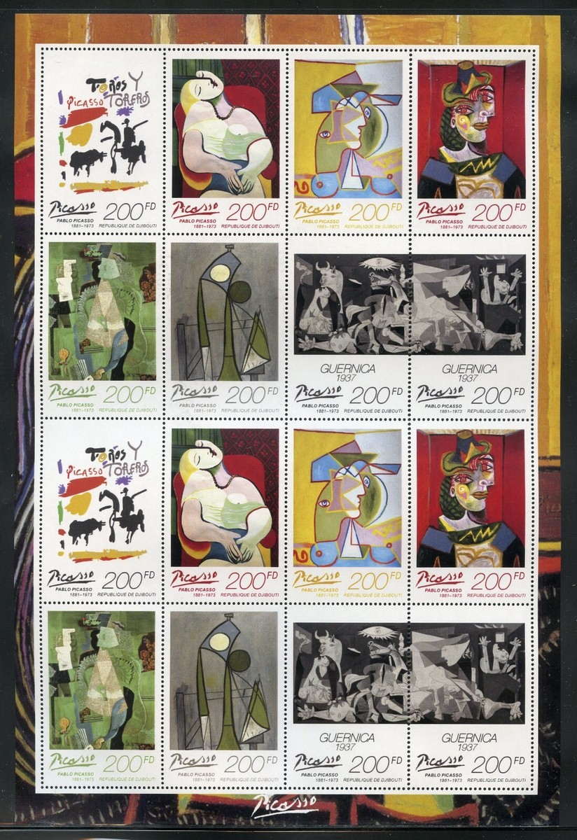 希少　Boquitas pintadas Manuel Puig スペイン語 DJIBOUTI 2023 PICASSO PAINTINGS SHEET OF 16 MINT NEVER HINGED