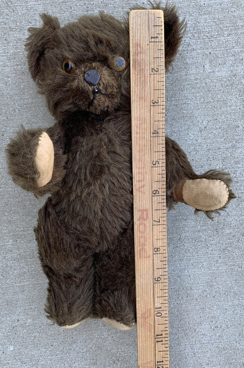 Vintage Knickerbocker Teddy Bear Brown Mohair Glass Eyes Metal