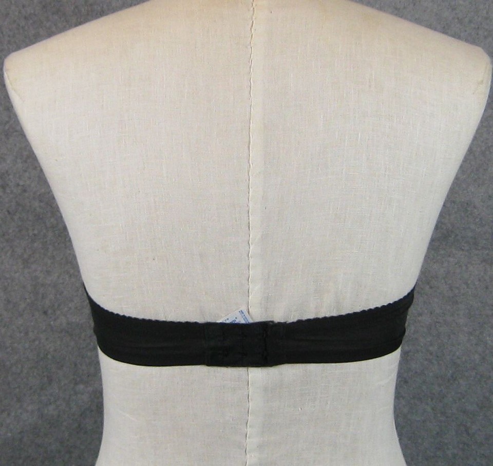 Vintage Maidenform Chantilly Strapless Bra 34C Black Satin Lace