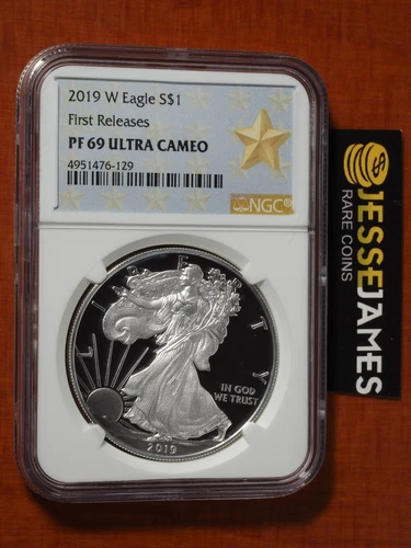 2019 W PROOF SILVER EAGLE NGC PF69 ULTRA CAMEO FIRST RELEASES GOLD STAR LABEL
