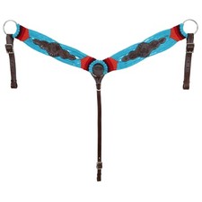 BREAST COLLAR Blue Red Orange Blooming Blue Mohair Wool  Leather Adjustable