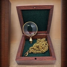 Brass MONOCLE PENDANT/Necklace Magnifying Glass Chain Round Magnifier- SET OF 10
