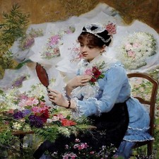 THE FLOWER SELLER by V Gilbert girl Tile Mural Kitchen Backsplash Marble Ceramic