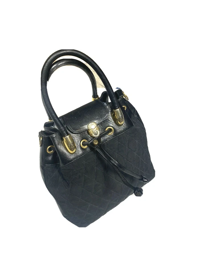 Marino Orlandi Bolso Cubo Acolchado Cuero Diseñador Bolso Lujo Negro Dorado Cartera Foto 3 de 4