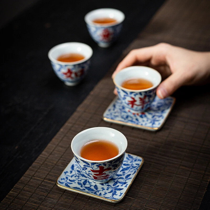 Una taza de té taza maestra de porcelana azul y blanco 55 ml taza de té de kungfu buena suerte Foto 2 de 4