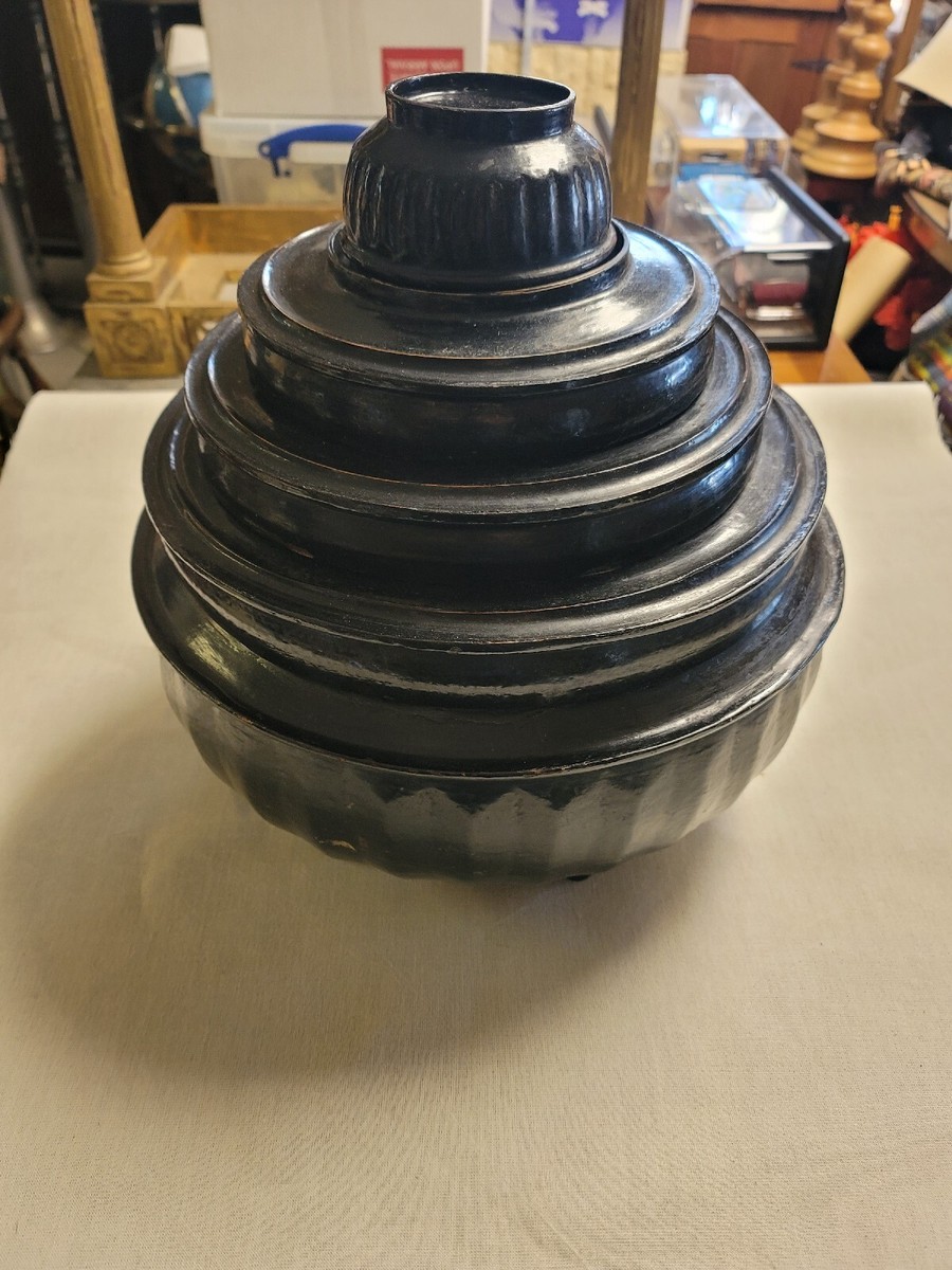 Les Fondements de la Basse Continue 中古 Antique Hsun Kwet Burmese Black Lacquer Offering Bowl Set 15