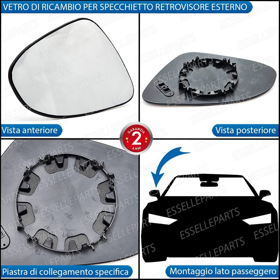 SPECCHIETTO TOYOTA YARIS MK3 VETRO SPECCHIO RETROVISORE LATO PASSEGGERO - Immagine 2 di 4