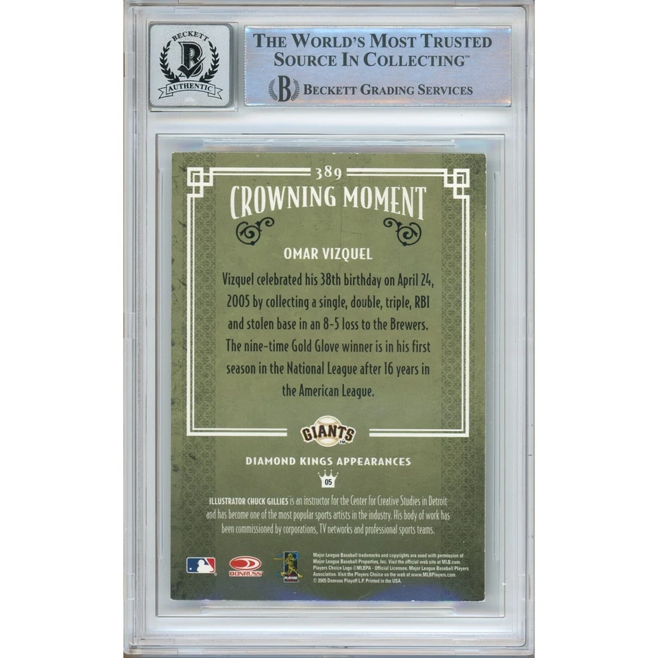 Omar Vizquel Firmado 2005 Donruss Diamond Kings #389 Giants Beckett BAS BGS Automático Foto 2 de 4
