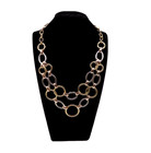 Alfani Statement Necklace Circle Links Tri-Tone Silver Yellow Rose 2 Rows Layers