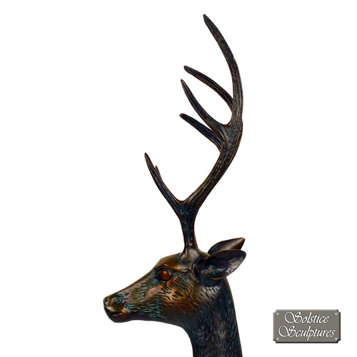 PAIR OF METAL CAST ALUMINIUM DEER STATUES GARDEN ORNAMENTS