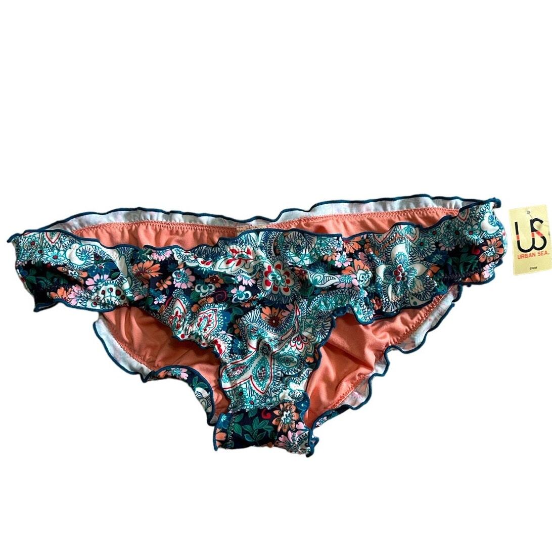 NWT Urban Sea US Dreamy G Floral Paisley Print Ruffle Bikini Bottoms, Size L