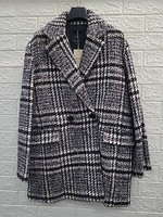 New Mango Long Sleeve Checked Tweed Coat Black/White Size Small