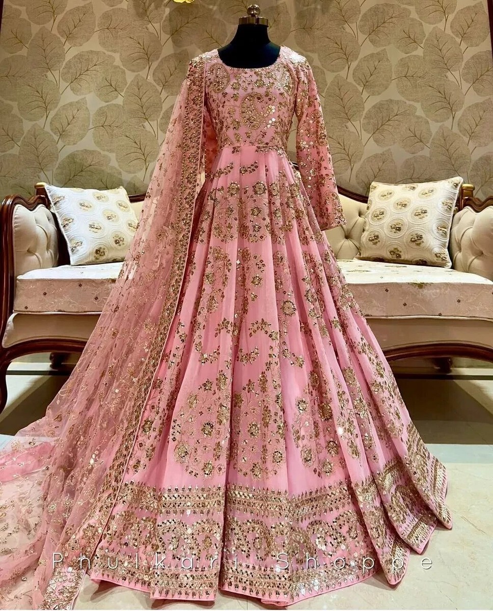 Fancy Dusty Pink Color Chinnon Silk Gown And Bottom With Fancy Dupatta For  Women | eBay