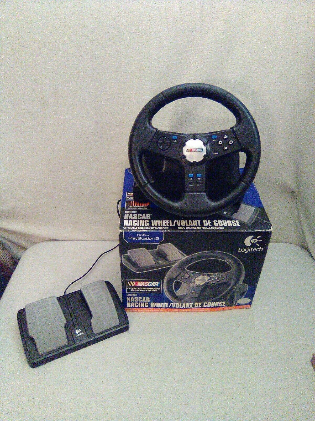 Logitech PS2 PS1 PlayStation 2 Racing Steering Wheel & Pedal NASCAR Tested  Works