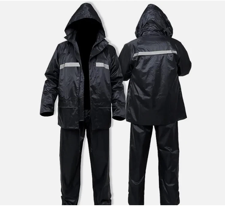 Men Black Hooded Rain Suits Jackets Pant Gear Raincoat Waterproof Outdoor Hiking - Image 2 of 4