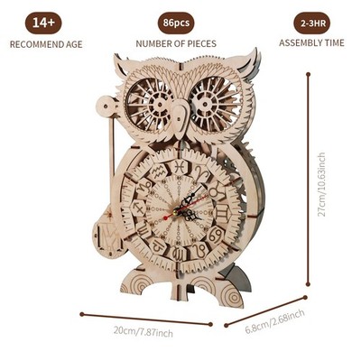 3D Puzzles for Adults Kids Wooden Owl Clock Mechanical DIY Jigsaw Model Kit New