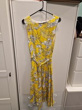 Firat Avenue Yellow/White Floral A-Line Midi Dress 14 Sleeveless Belted Tie