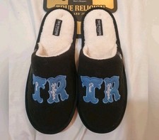 NEW True Religion House Slippers Slides Black/Blue Indoor Outdoor Men Sz L 11/12