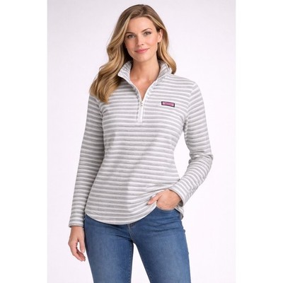 Vineyard Vines Shep Shirt Womens XS Grey White Striped Quilted 1/4 Zip Pullover