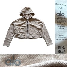 Alo Yoga Cruiser Cropped Full Zip Hoodie Jacket Women s Size X-Small In Beige