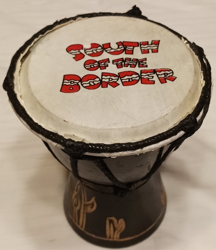 Rare Vintage South Of The Border Wood Souvenir Drum Cactus South Carolina