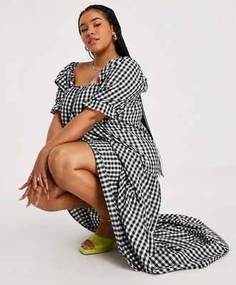 Asos Smocked Maxi Dress Size 26 (4X) Gingham Tiered Cottagecore Summer Sundress 