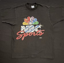 Vintage NBC Sports Shirt Salem Sportswear USA Made 90s Tee Black Mens Medium