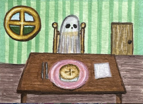 ACEO Original “Ghost’s Pie” Cute spooky illustration By Lunalivart
