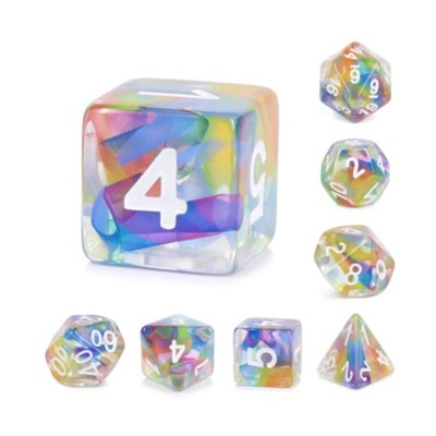 Foam Brain Dice Poly Set - Rainbow Ribbon w/White (7) New