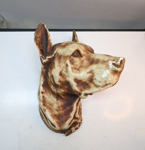 Doberman Cropped Dog Head Ceramic ArtDog Brown 16 x 13 Inch