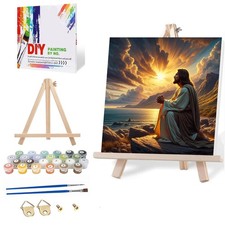 Jesus Christian DIY Framed Paint by Numbers Kit with Easel for Adults 8x8 Inch