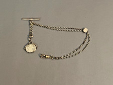 Old Antique Vintage Pocket Watch Gold Dual Chain Slider Locket Fob w/ Claw T-Bar