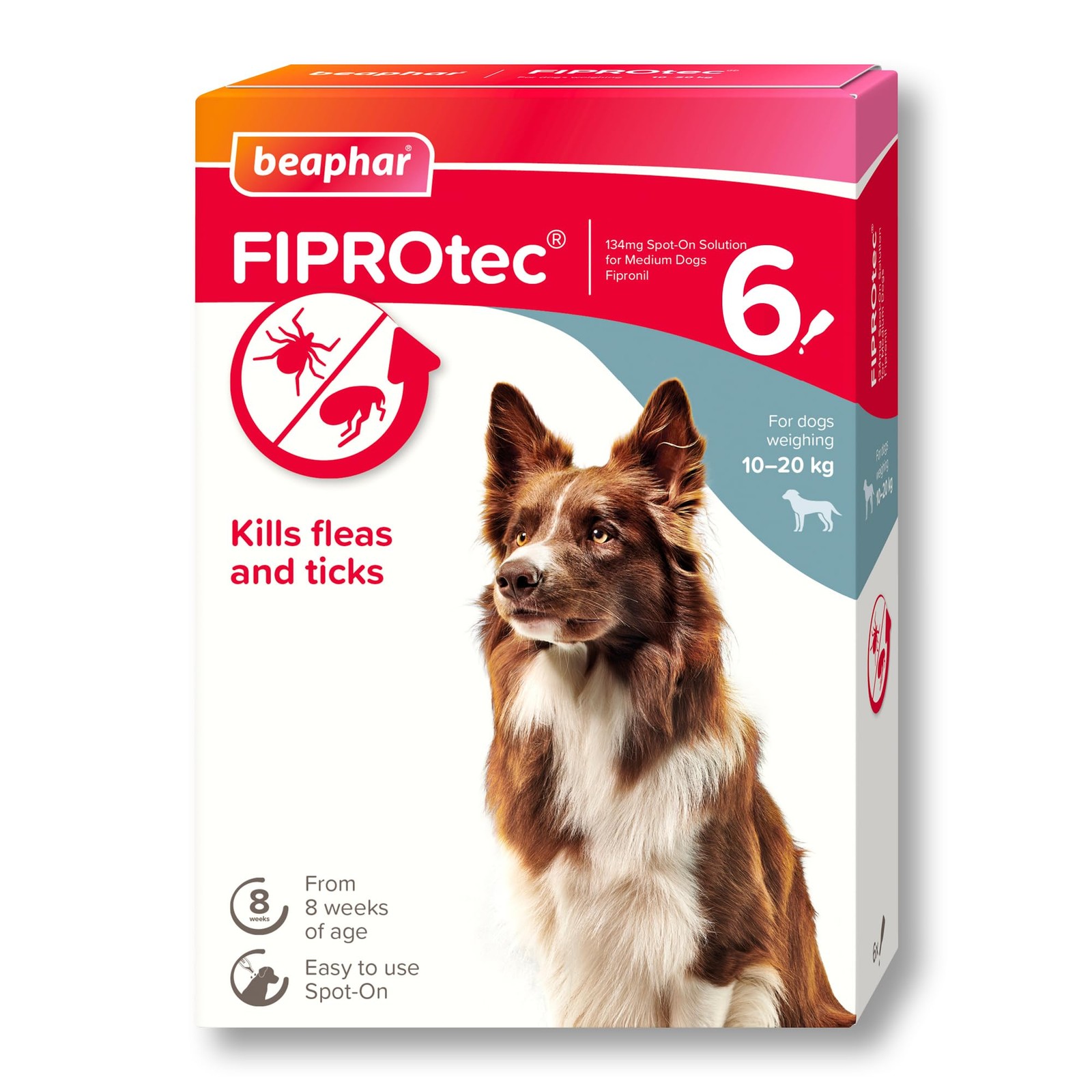 Beaphar - FIPROtec Spot-On Flea & Tick Treatment for Medium Dogs 10-20kg - 6 Pipettes - Kills Fleas & Ticks – Veterinary Medicine - Easy to Apply Monthly - Suitable for Dogs & Puppies from 8 Weeks - Image 4