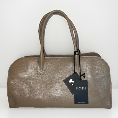 NWT Claudia Firenze Taupe Leather East West Large Tote Satchel Bag READ