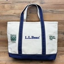 Vtg L.L. Bean Freeport Maine Boat  Tote Canvas Tote Bag 15"x11"x6" Blue White