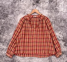 Faherty Top XS Womens Annalise Organic Cotton Orange Plaid