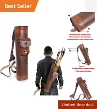 Handmade Leather Arrow Quiver with Large Pouch & Adjustable Straps in Brown