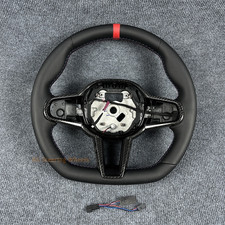 Customized black leather red center strip heated steering wheel for 2019 BMW M5
