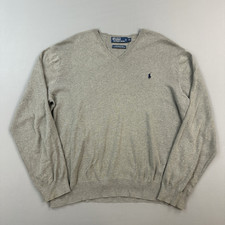 Vintage Polo Ralph Lauren Sweater Mens XL Gray Pima Cotton V Neck Pullover