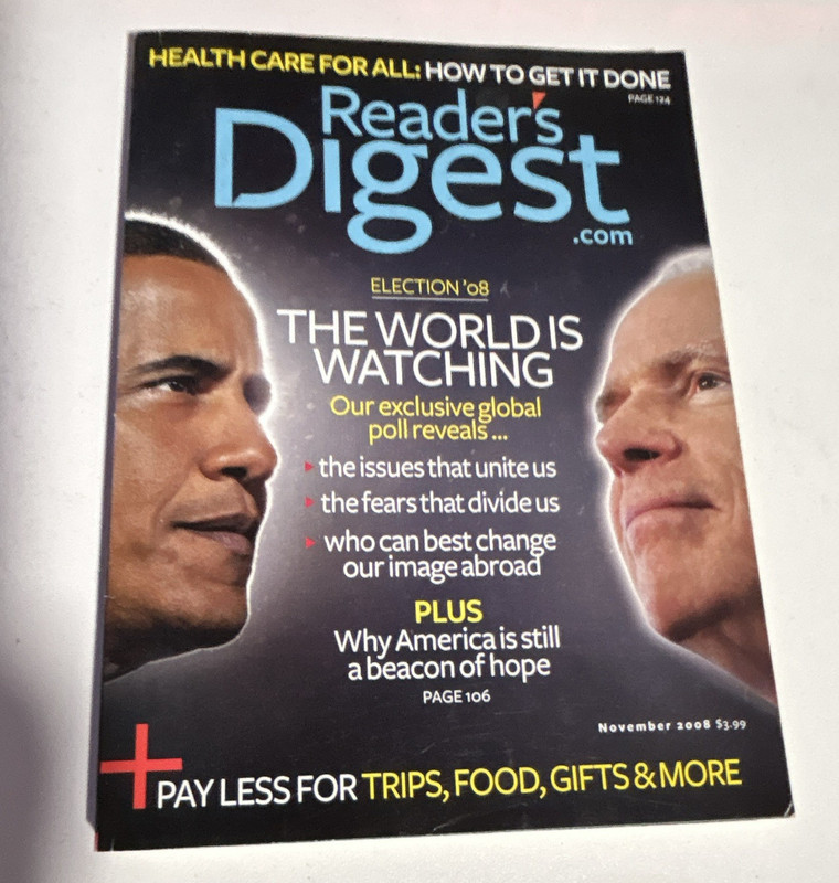 Reader's Digest November 2008 Issue "The World Is Watching" Illustrated English
